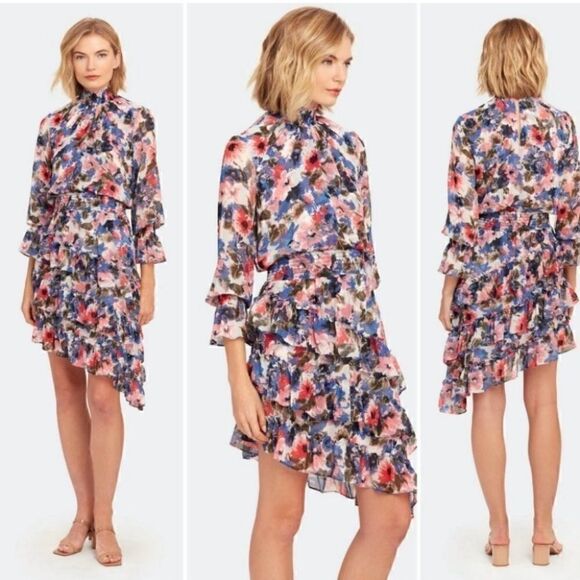 Misa Los Angeles x Revolve Tie Dye Floral Savanna Asymmetrical Hem Dress XS - Picture 1 of 13